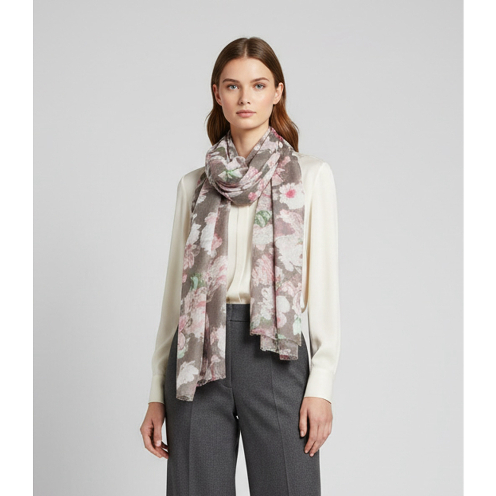 2/$30 Charlotte Russe Gray Pink Floral Printed Infinity Lightweight Wrap Scarf